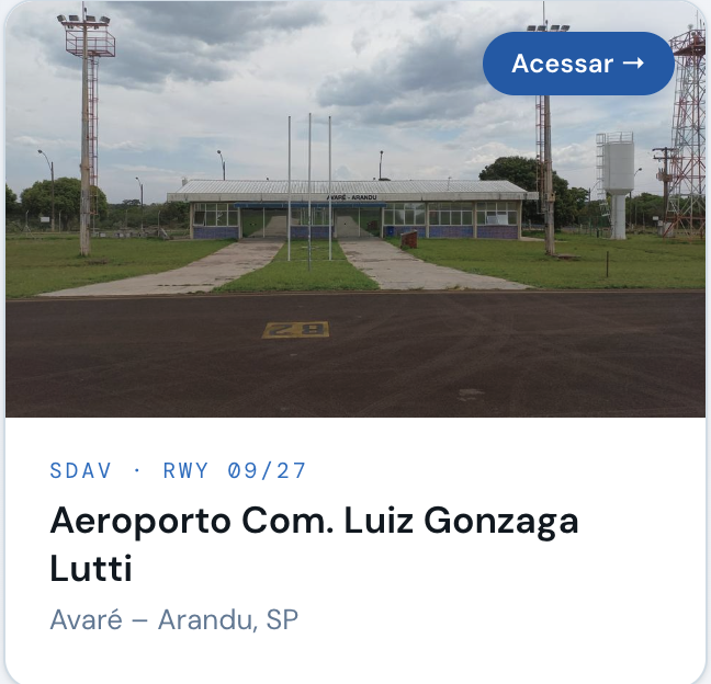 Aeroporto Com. Luiz Gonzaga Lutti - Avaré - Arandu, SP - Acessar câmeras e informações